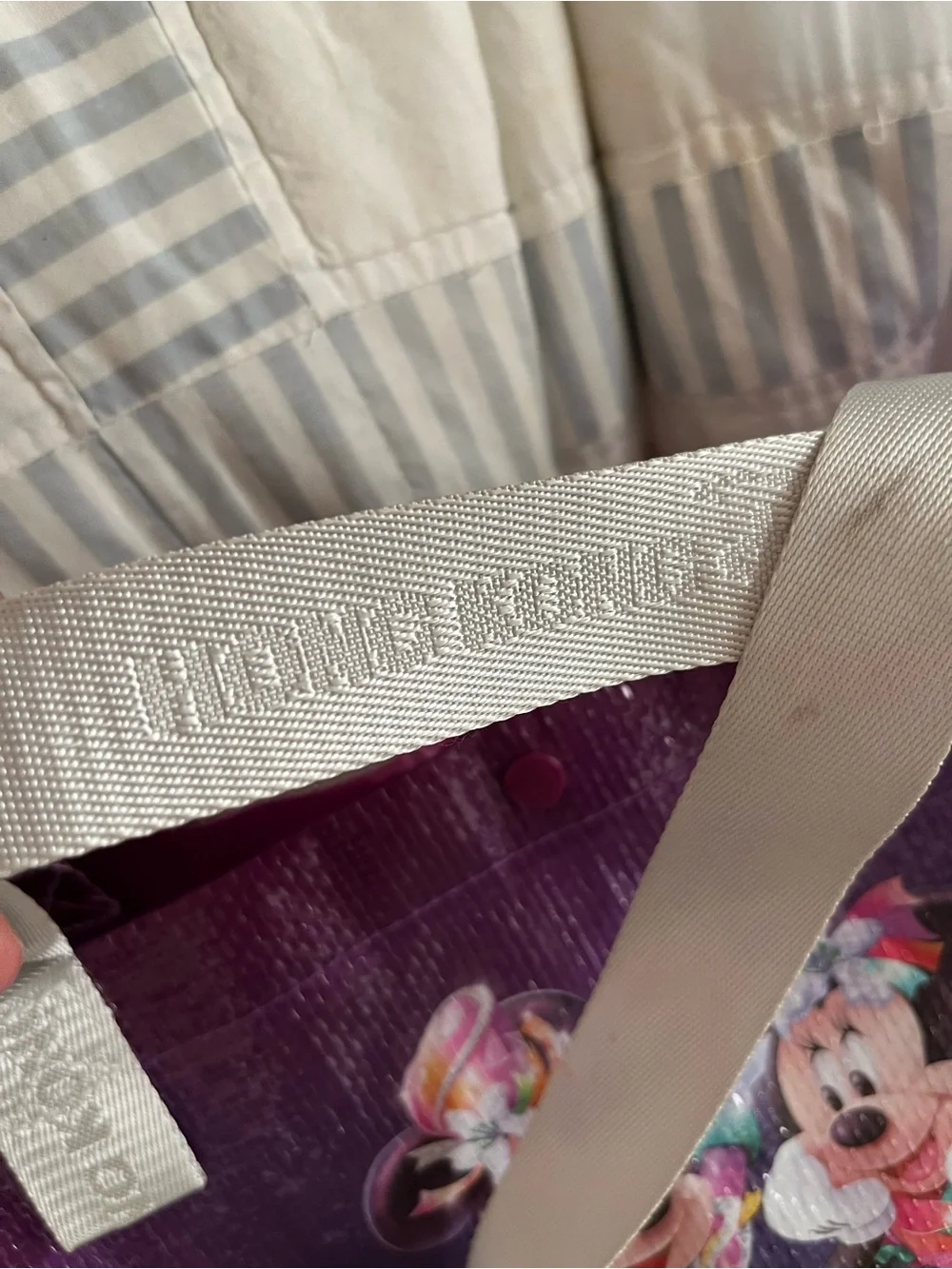 NWT Disneyland Hong Kong Character Reuseable Tote Bag, Purple, 10”x10”x7”